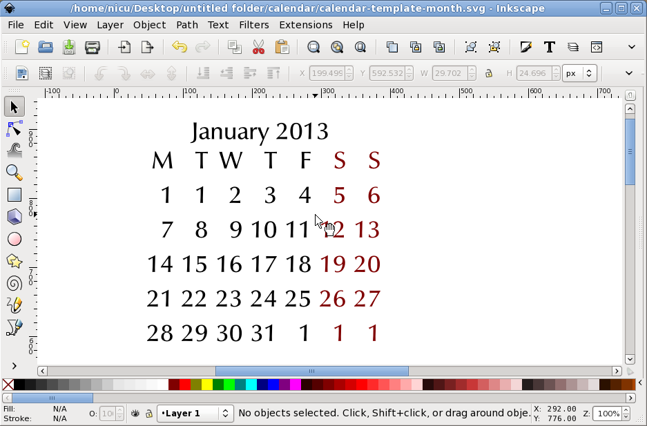 calendar in inkscape